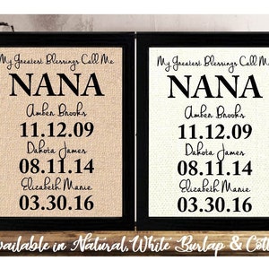 Mothers Day Gift for Nana, Personalized for Nana from Grandkid, Christmas Gift Idea, My Greatest Blessings Call Me Nana, Family Date Sign