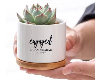 Engagement Gift - Custom Succulent Pot with Couples Names and Date - Wedding Decor - Couples Engagement - Newly Engaged Couples Gift Planter