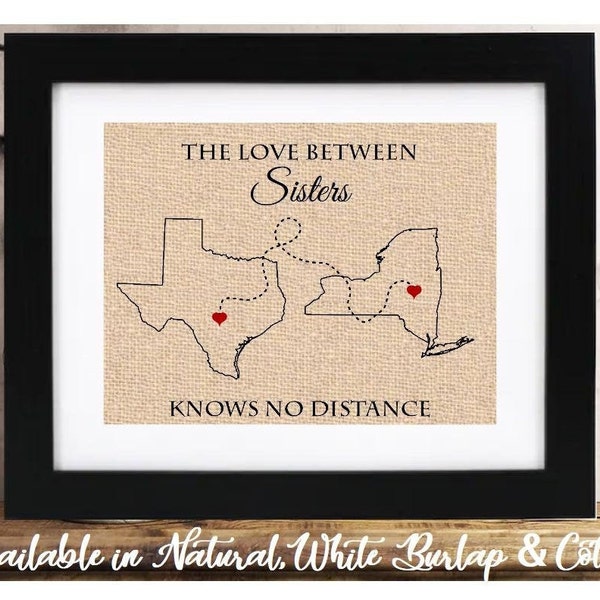 The Love Between Sisters Know no Distance | Easter Gift for Sister | Gifts for Sisters | Long Distance Family Map | Two State | Birthday