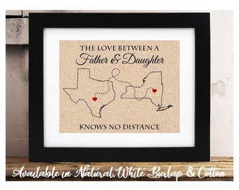 The Love Between a Father & Daughter Know no Distance Fathers Day Gift for Dad Daughter Gifts for Dad Long Distance Family Map Two States