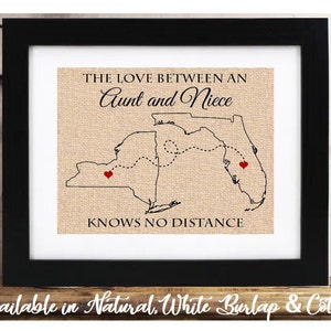 The Love Between an Aunt and Niece Know no Distance Easter Gift for Aunt from Daughter Gifts for Aunt Long Distance Family Map Two States