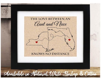 The Love Between an Aunt and Niece Know no Distance Easter Gift for Aunt from Daughter Gifts for Aunt Long Distance Family Map Two States
