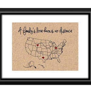 A Family&#39;s love Know no Distance | Mothers Day Gift for Mom from Daughter | Gift for Mom & Dad | Long Distance Family Map | Two State Family