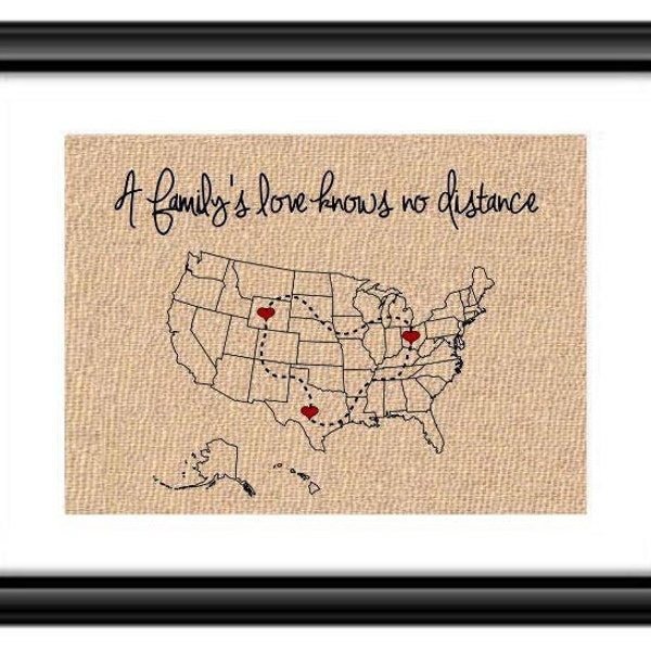 A Family's love Know no Distance | Mothers Day Gift for Mom from Daughter | Gift for Mom & Dad | Long Distance Family Map | Two State Family