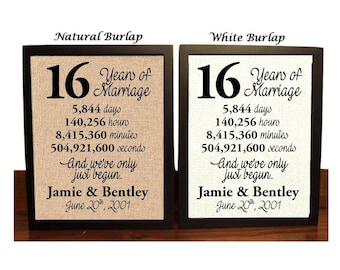 16th Anniversary | 16 Year Anniversary | 16th Anniversary Gift | 16 Years Together | 16th Anniversary gift her | Minutes | Seconds | Hours