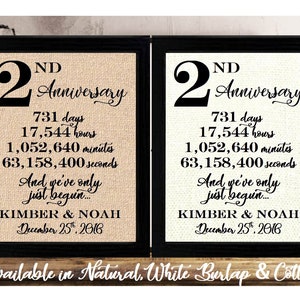 2nd Anniversary Burlap or Cotton gift for Wife or Husband, Anniversary Gift for Couples, Parents anniversary Present from kids, 2 Year
