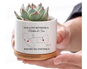 Mothers Day Gift for Mom from Son Succulent Pot Love Between Mother and Son Knows No Distance Long Distance Family Map two States