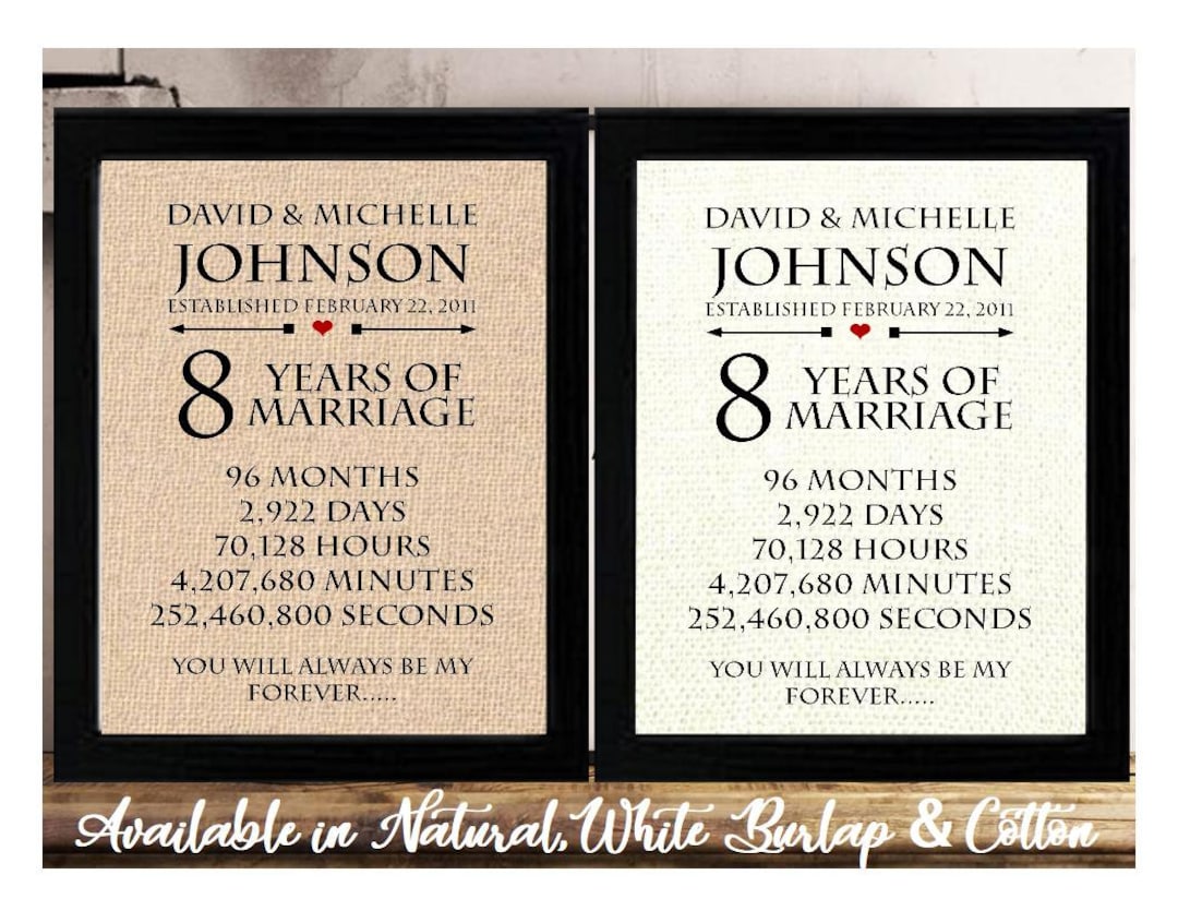 8 Years of Marriage 8th Anniversary Wedding Gift for Wife Wedding Anniversary Gift for Husband