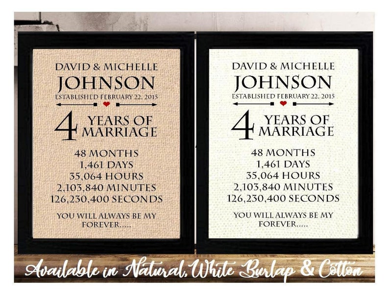 4 Years of Marriage 4th Anniversary Wedding Gift for Wife Etsy