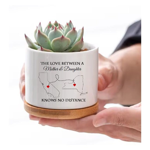 Mothers Day Gift for Mom from Daughter Succulent Pot Love Between Mother and Daughter Knows No Distance Long Distance Family Map two States