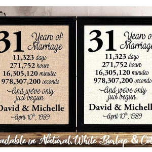31st Anniversary | 31 Year Anniversary | 31 Anniversary Gift | 31 Years Together | 31 Anniversary gift for Wife her | Minutes Seconds Hours