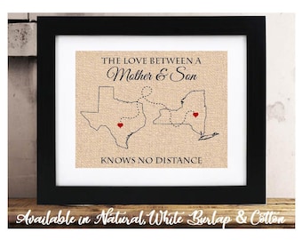 The Love Between a Mother & Son Know no Distance | Mothers Day Gift for Mom from Son | Gift for Mom | Long Distance Family Map | Two States