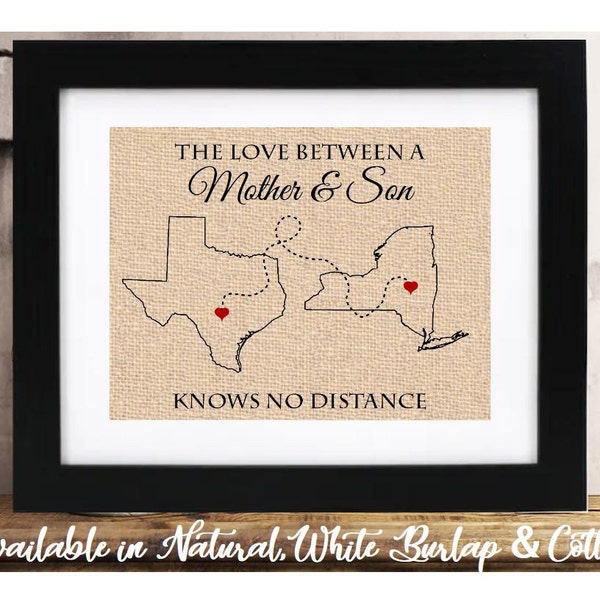 The Love Between a Mother & Son Know no Distance | Mothers Day Gift for Mom from Son | Gift for Mom | Long Distance Family Map | Two States