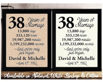 38th Anniversary | 38 Year Anniversary | 38 Anniversary Gift | 38 Years Together | 38 Anniversary gift for Wife her | Minutes Seconds Hours