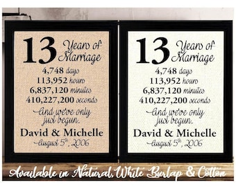 13th Anniversary | 13 Year Anniversary | 13th Anniversary Gift | 13 Years Together | 13th Anniversary gift her | Minutes | Seconds | Hours