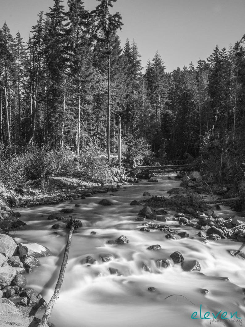 Mount Rainier National Park River Black and White Nature Etsy