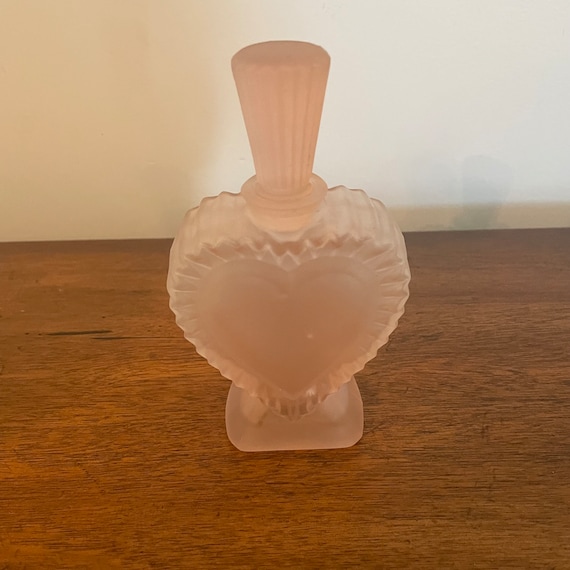 Vtg Teleflora Satin Pink Frosted Glass Heart Perf… - image 1