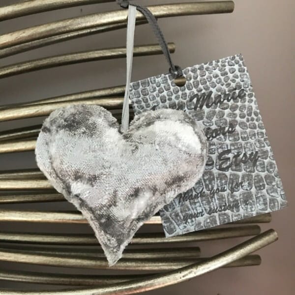 Lux Silver 3” Crushed Velvet Heart Decoration Gift Present Girl Woman Adornment