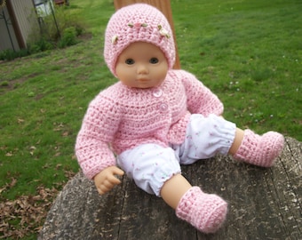Crochet Bitty Baby Doll Sweater, Hat & Shoes, doll shoes, doll hat, handmade for 15" Bitty Baby type doll