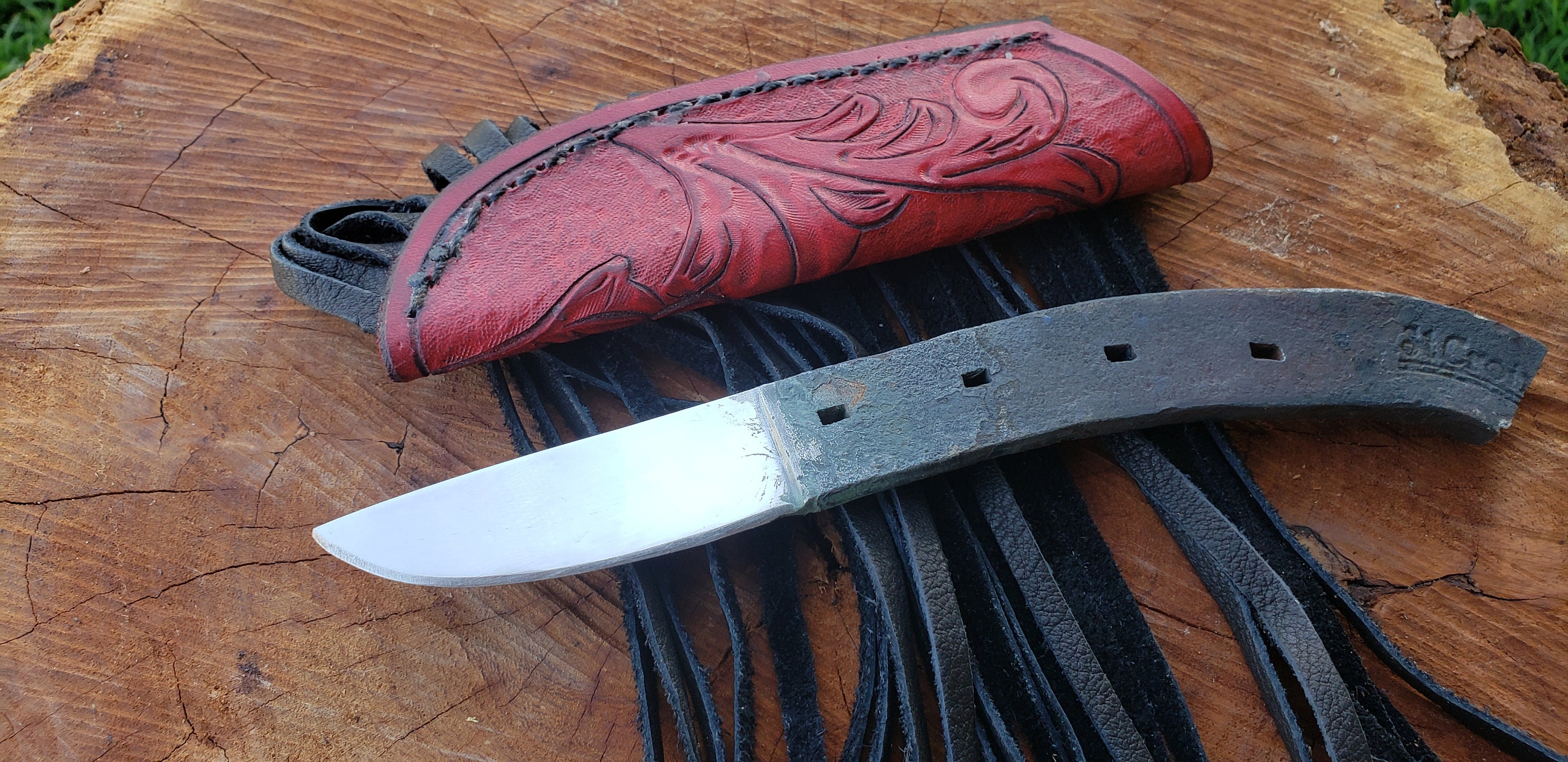 Horseshoe Knife With Hand Carved Sheath Etsy