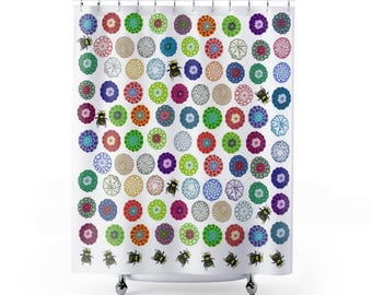 Colorful peyote with Bees Shower Curtain | Floral Circular Pattern