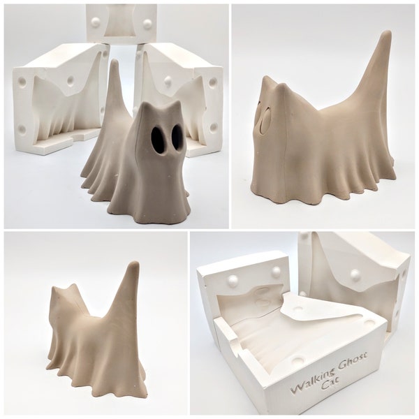 Spooky Ghost Cat ceramic slip casting plaster Mold
