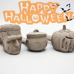 x3 Halloween Combo Monster Zombie Pumpkin Cauldron Pipe Molds Slip Casting plaster mold