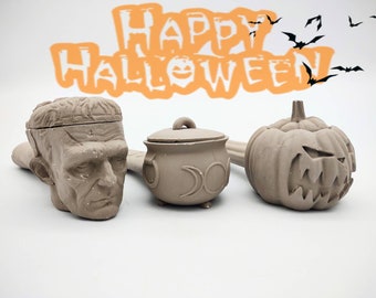 x3 Halloween Combo Frankenstein Pumpkin Cauldron Pipe Molds Slip Casting plaster mold