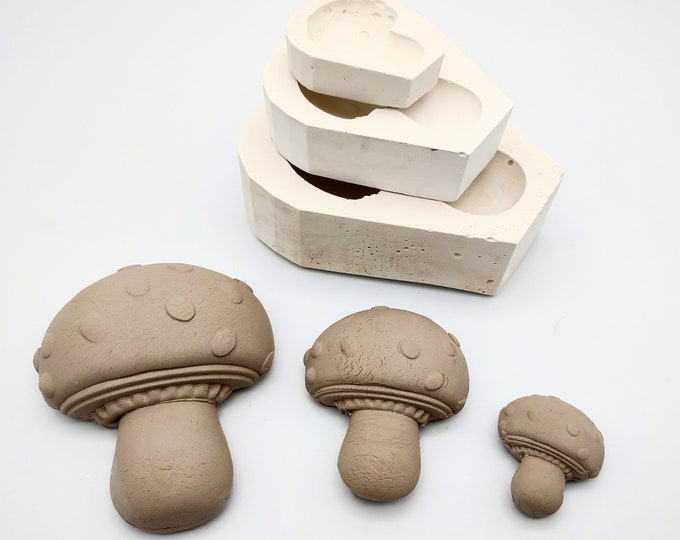 x3 Mushroom Sprig Mold Press Mould Ceramic Clay