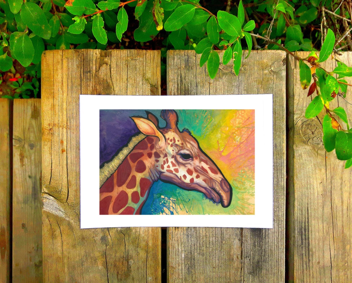 Rainbow Giraffe Artwork Unique Animal Art Printed Safari | Etsy
