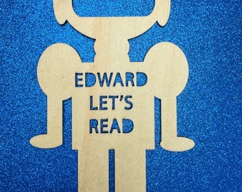 Personalized Robot reading buddy | Personalized Robot bookmark | Wooden bookmark | Encourage reading | Fun robot book lovers gift!