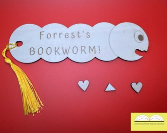 Bookworm reading buddy| Bookworm bookmark | Wooden bookmark | Encourage reading | laser product