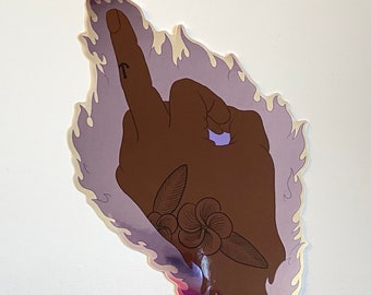 Middle finger with flames sticker (PURPLE)