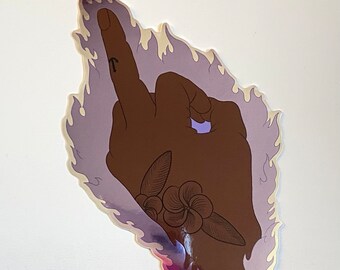 Middle finger with flames sticker (PURPLE)