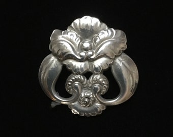 Georg Jensen Orchid Brooch Sterling Silver Denmark 97 Danish Art Nouveau Pin Signed