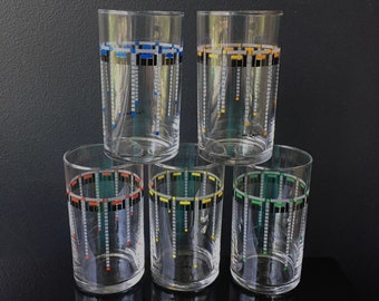 Pierre Cardin Tumblers Pop Art Post Modern Set of Five Glasses Signed Small Collins Glass Sasaki Glass