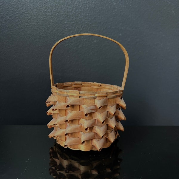 Mi'kmaq Curly Ash Basket Miniature Tiny Antique Basket Porcupine Spiky Design