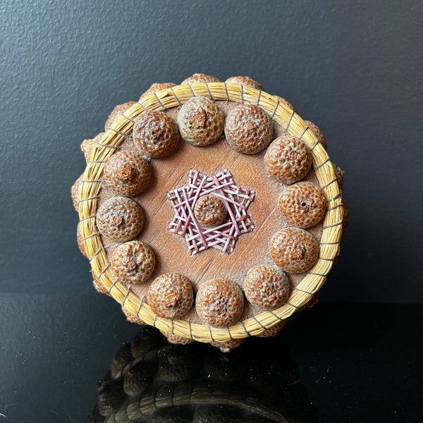 Indigenous Quill Box With Birch Bark Porcupine Quill Sweetgrass and Acorn Eastern Native American Decor First Nations