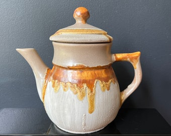 Laurentien Tundra Pottery Large Tea Pot With Lid Coffee Pot Canadian Brutalist Ceramics Drip Glaze Fat Lava MCM