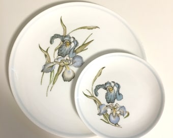 Susie Cooper Iris by Wedgwood Made in England Bone China Plates Dinner and Side or Salad c2212 Flower Irises