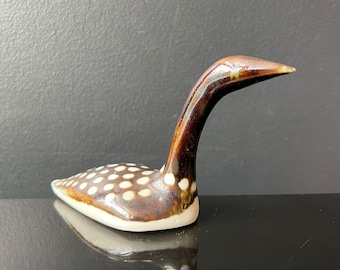 Stu Thompson Studio Pottery Loon Strawberry Hill Style Canadian Art Pottery Hand Painted MCM Bird