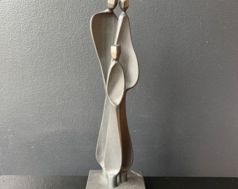 Signed Boris Kramer Sculpture Family Brutalist Modernist Metal Art One Child Steel Figurine