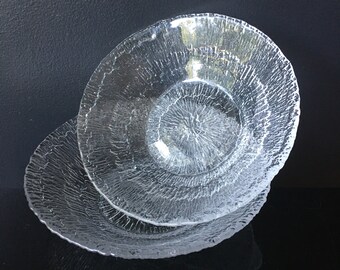 Iittala Solaris 7" Round Bowls Pair Tapio Wirkkala Finnish Icy Glass MCM Mid Century Modern