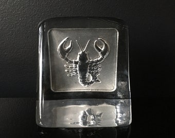 Nybro Sweden Glass Paperweight Scorpio Scorpion Bookend MCM Glass Zodiac Sign Gift Swedish Crystal
