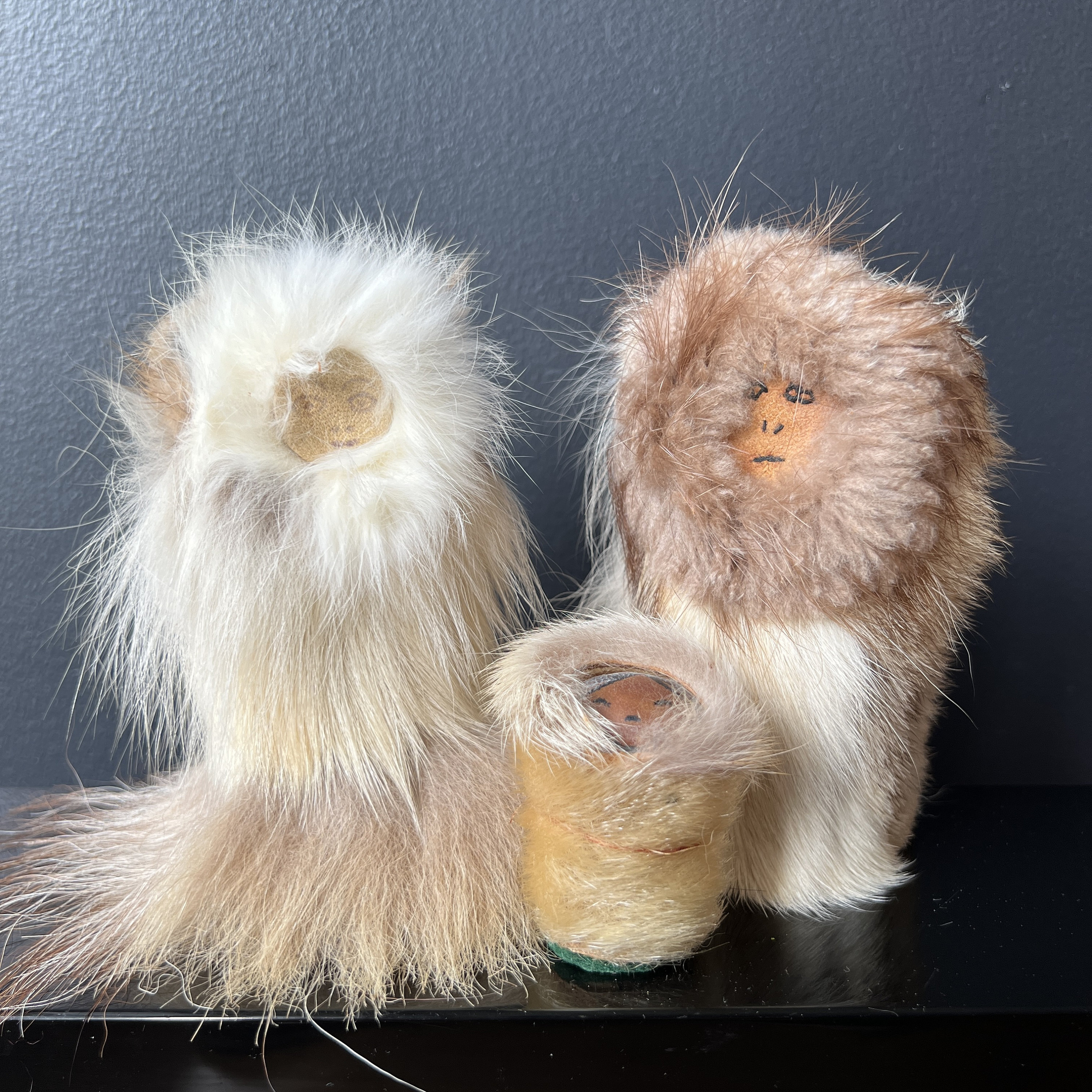 Inuit Dolls Handmade Mom Baby Dad Leather and Fur Canadian Arctic