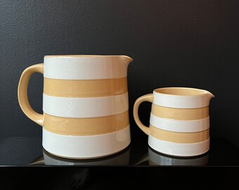 TG Green Cornish Kitchenware Judith Onions Tan Gold Striped Jugs Pottery Farmhouse English Cornishware