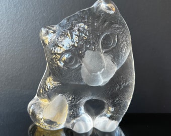 Large Royal Krona Lead Crystal Paperweight Signed Cat Glass Mats Jonasson Sweden