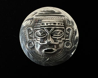 Mexican Sterling Silver Brooch or Pendant Aztec Inca Face Eagle Mark 28