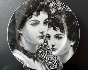 Mikasa Memoir Fornasetti Style Bone China Plate 12 inch Charger Platter Black and White 90s