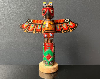 Stan James Jr Totem Pole Carving Indigenous Artist Carver Vintage Hand Painted West Coast Canada